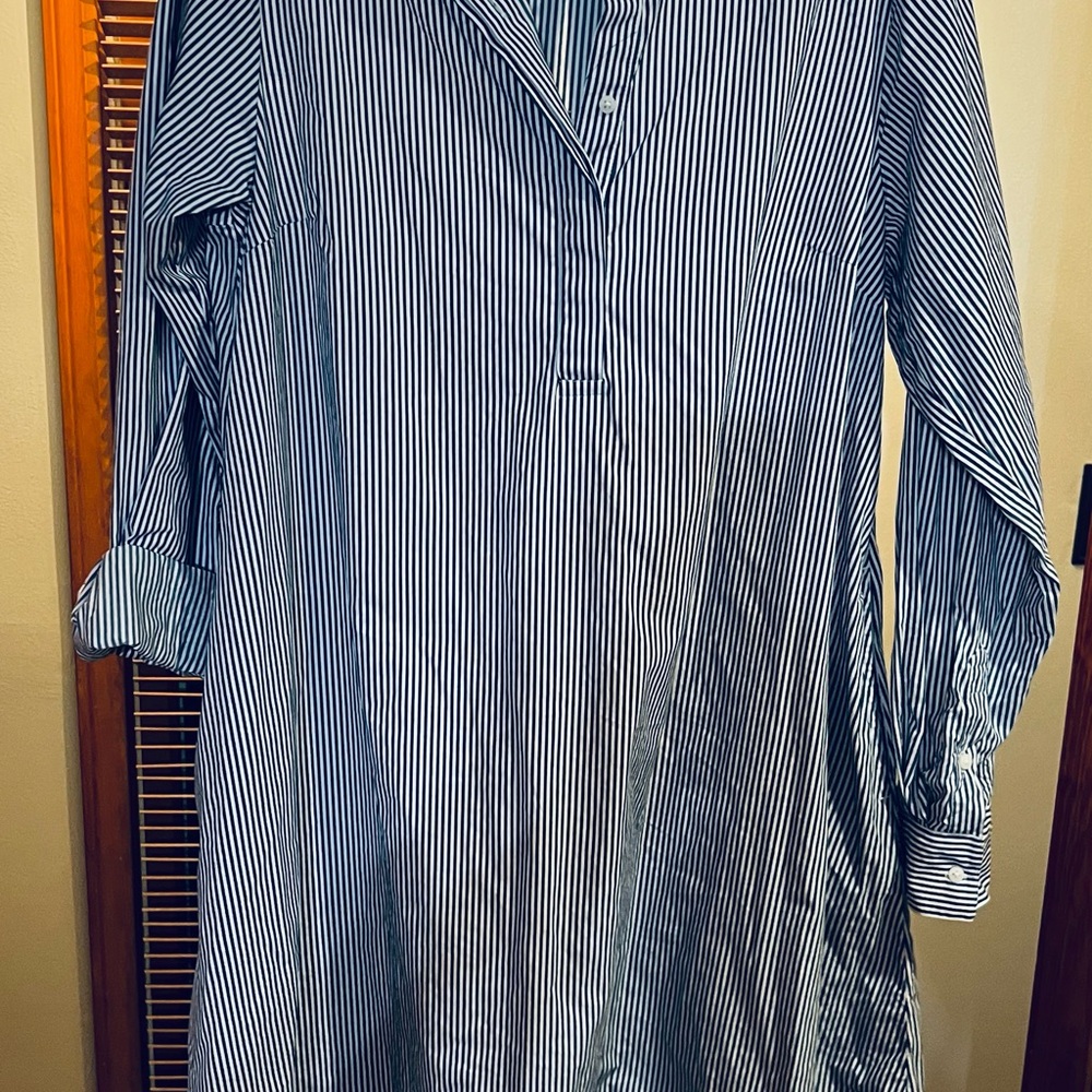 Old Navy- Navy and White Striped A-Line Swing Shirt dress - Large Tall - Picture 2 of 4